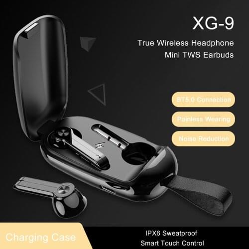 XG-9 Bluetooth 5.0 TWS Earbuds True Wireless Headphones Touch Control IPX6 Sweatproof Sport Headset In-ear Earphones with Mic
