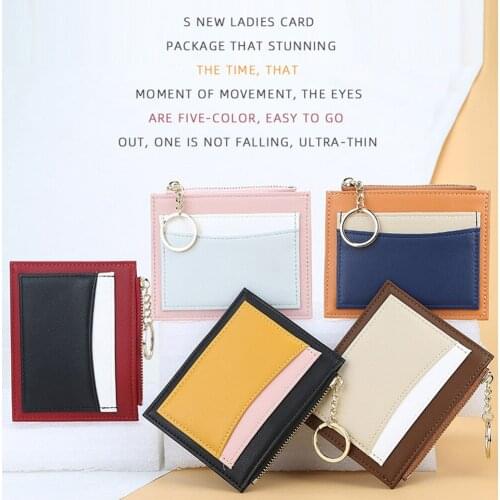 Women Short Leather Color Mini Matching Ultrathin Foldable Purse Male Credit Cards Holder Color Matching Ultrathin Wallet