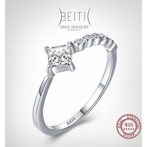 Beitil Real 925 Sterling Silver Simple Geometric Design Finger Ring For Women Dazzling Clear CZ Fine Jewelry Girl Gift