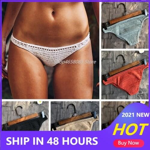 Women Sexy Crochet Bikini Bottom Boho Thong Swimwear Handmade Swimsuit Knitting Shorts