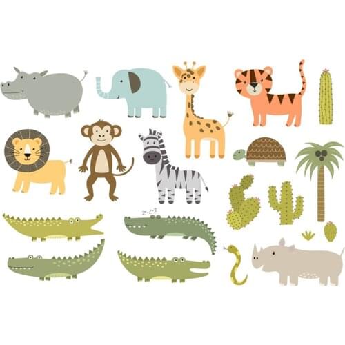 Animals World Monkey Lion Palm Tree Iron on Heat Transfer Printing Patches Sticker Washable For T-shirts Clothing DIY Stickers