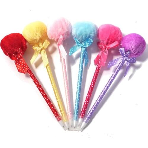 1 PCS Creative Students Stationery Bow Plush Fur Ball Pen School Office Supplies Ballpoint Pen Girl Gift Prizes