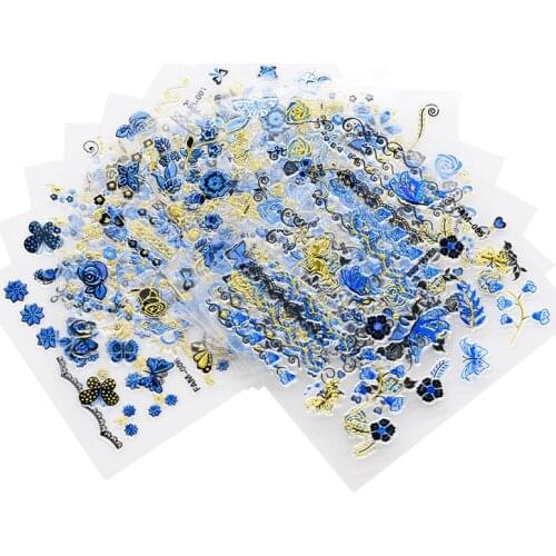 1 Pack 30 Sheets 3D Flower Butterfly Nail Stickers Gold Blue Nail Art Adhesive Decals Nail Art Decoration Stickers Tools NTL04