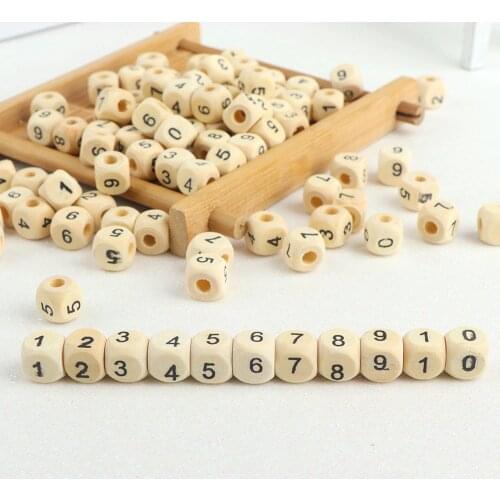 100pcs/lot Square Wooden Alphabet Letter Number DIY Beads Baby Smooth Teether For Jewelry Making Accessories 10mm