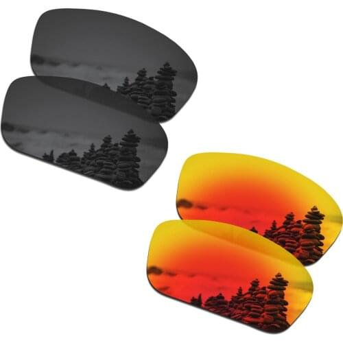SmartVLT 2 Pairs Polarized Sunglasses Replacement Lenses for Oakley Straightlink Stealth Black and Fire Red
