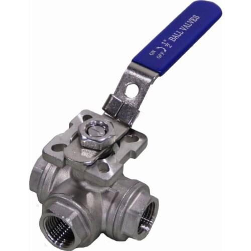 3 Way Ball Valve to 1/2" Threads (SS 304) - T Port Configuration