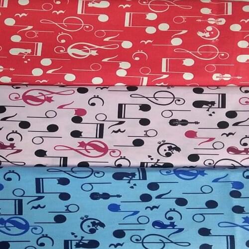 50x40cm Red Blue Pink Red Music Note Printed Cotton Fabric Musical Note Fabric Patchwork DIY Sewing Home Decor