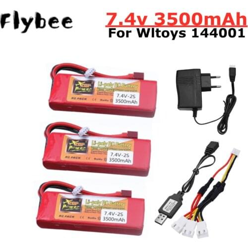 7.4v Battery for Wltoys 144001 Car Upgraded 2s 7.4V 3500mAh Lipo Battery T Plug For Wltoys 1/14 144001 RC Car Boat Spare Parts