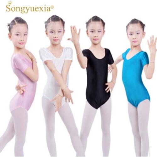 2019 Girls Ballet Dress Children Dance Leotard Bodysuit Short Sleeved Gymnastics Wear Children Ballet Dancewear Jumpsuit