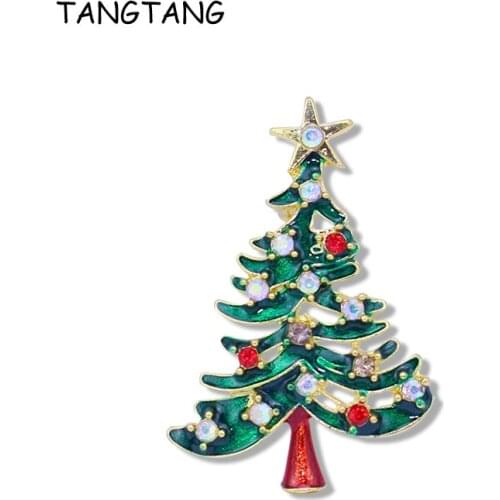 TANGTANG Brooch Christmas Tree Star Women Men Fashion Vintage Female Alloy Rhinestone Painted Pins Broches Jewerly 2018 ST026