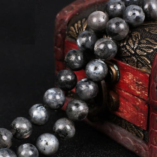 Natural Labradorite Larvikite Stone Beads Black Round Loose Beads For Jewelry DIY Making Bracelet Accessories 15" 4/6/8/10/12mm