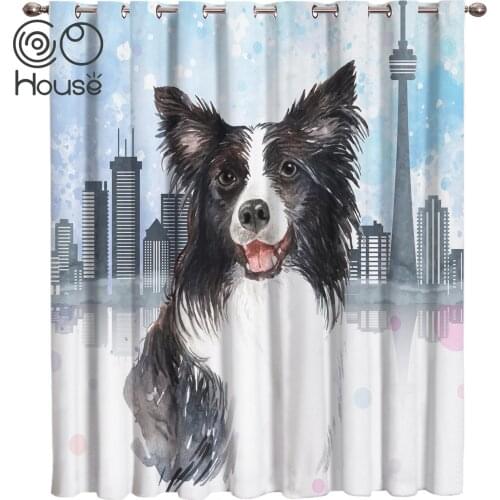 COCOHouse Vancouver City Building Dog Border Collie Bathroom Kitchen Fabric Indoor Curtain Panels With Grommets Window Treatment