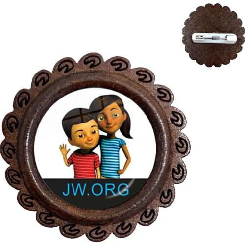 JW.org Wood Brooches Jehovahs Witnesses Art Picture Glass Cabochon Collar Pins Bag Badge Clothes Decoration Catholicism Jewelry