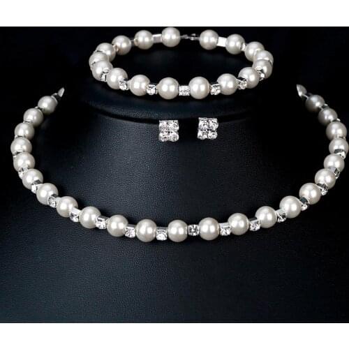 Elegant Women Faux Pearl Necklace Bracelet Stud Earrings Jewelry Set Party Gift New Chic