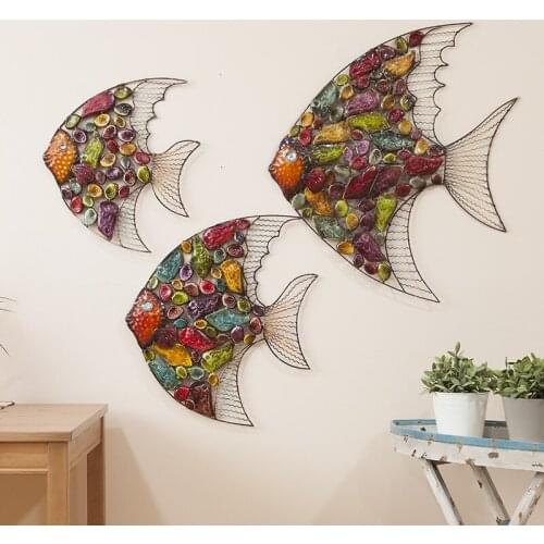 EUROPEAN WROUGHT IRON FISH ACCESSORIES 3D STEREO WALL DECORATION CRAFTS PENDANT RESTAURANT HOME WALL HANGING MURAL ORNAMENT ART