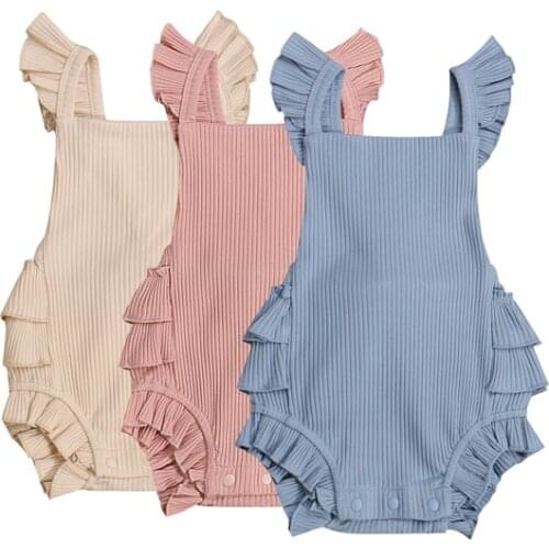 FOCUSNORM 3 Colors 0-24M Infant Baby Girls Boys Rompers Solid Ruffles Short Sleeve Backless Jumpsuits Outfits
