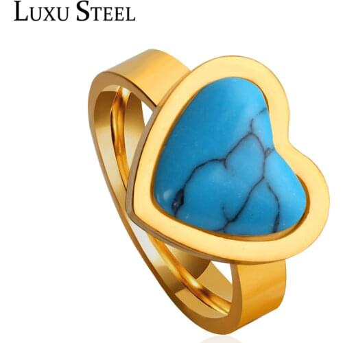 LUXUSTEEL set anillos Stainless Steel Blue Heart Opal Rings Female Collier Wedding Rings Accessories Party Wholesale