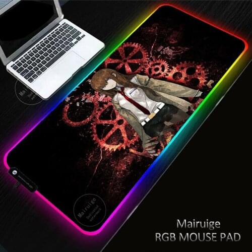 Steins Gate Anime Girl LED Light Gaming Genshin Impact Laptop MousePad RGB Large XL Keyboard Non-Slip Rugs DeskMat Mousematforpc