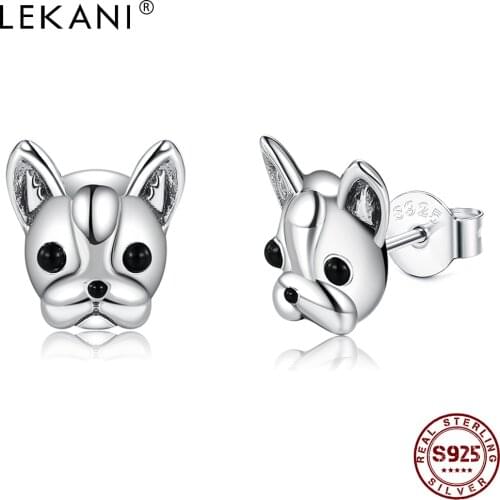 LEKANI 100% 925 Sterling Silver With Cubic Zirconia Loyal Dog Animal Small Stud Earrings For Women Anniversary New Fine Jewelry