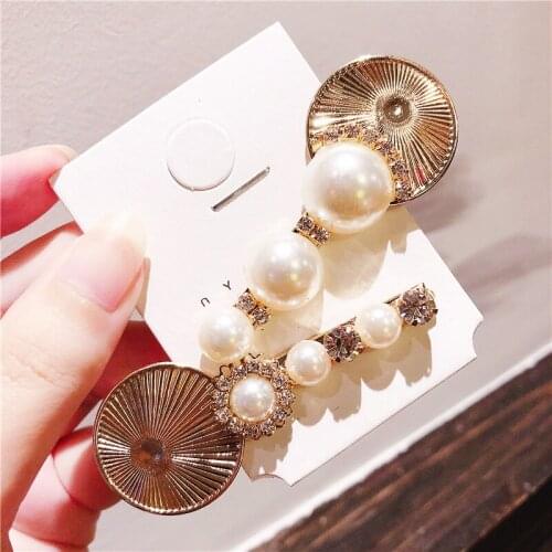 Fashion Hair Barrette Women Girls pearls Rhinestone Barrette Hairpins Girl Cute Alloy disc Headwear Hair Band Accessories