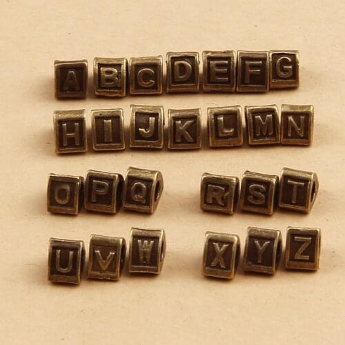 Fashion 26 Letters Alloy Perforated beads ABC Words Charms Jewelry accessories DIY