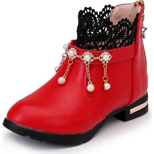 Fashion New Autumn Girl Lace Lace Tassel Leather Boots For Kids Ankle Boots Princess Children Shoe 4 5 6 7 8 9 10 11 12 Year Old