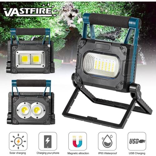 1000LM 30W Portable Spotlight LED Folding Solar Work Light USB Rechargeable Flashlight LED Emergency Light Camping Lantern Light