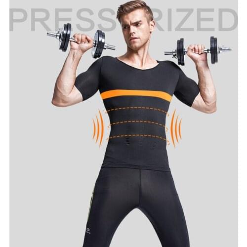 Men Short Sleeve T-Shirt Skinny Fitness Sports Underwear Belly Tummy Control Abs Training Waist Trainer Slimming Corset Tops
