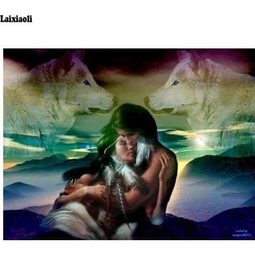 Full Square round Drill 5D Diamond Painting couple DIY Diamond Embroidery Indian Wolf Lady Cross Stitch Rhinestones Mosaic decor