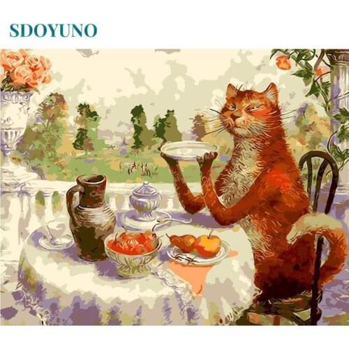 SDOYUNO 60x75cm Painting By Numbers DIY Animal Paint By Numbers On Canvas Cats Frameless Digital Hand Painting Home Decoration