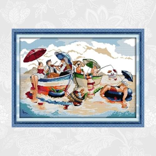 Cross-Stitch Sea Party Printed on Canvas 11CT 14CT Cross Stitch Kits DIY Handwork Beginner Embroidery Home Decor Needlework