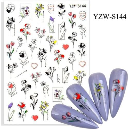 Flowers nail art sticker for spring summer season buttefly leaves geometric space slider nail decals FW093