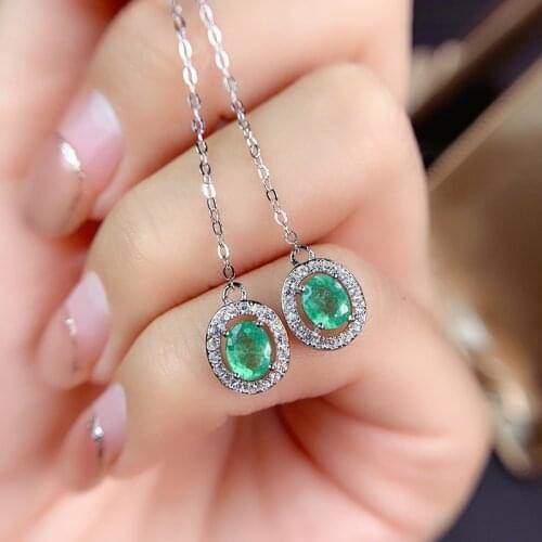Natural Emerald Drop Earrings for Women Green Gemstones Eardrops Top Quality S925 Oval-Shaped Gems Party Gifts Fine Jewelry4*5MM