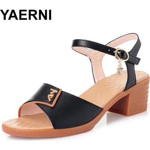 YAERNI 2020 new genuine leather sandals summer ladies classic sandals fashion large size sandals soft bottom comfort high heel s