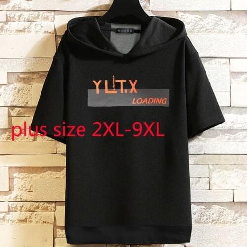 New Arrival Fashion High Quality Extra Large Summer Chest 160 Hooded Short Sleeve Men Knitted Print Tshirt Plus Size 2XL-8XL 9XL