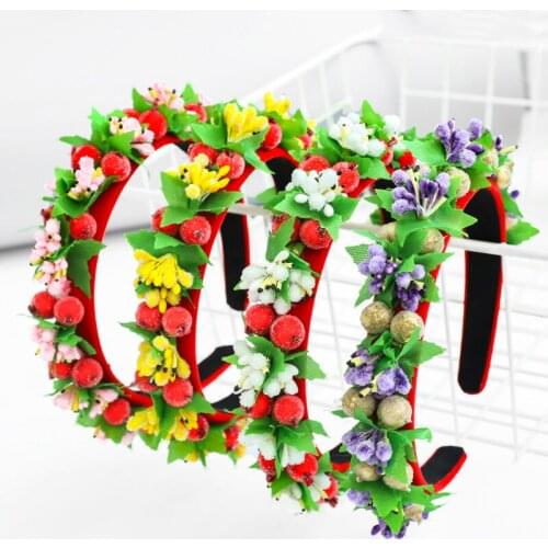 Pomegranate Fruit Party Headbands Flower Christmas Headwear Artificial Flowers Wedding Headwear Hairbands Head Hoop Crown