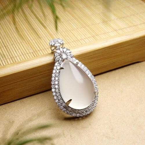 Natural ice white chalcedony agate inlaid pendant necklace