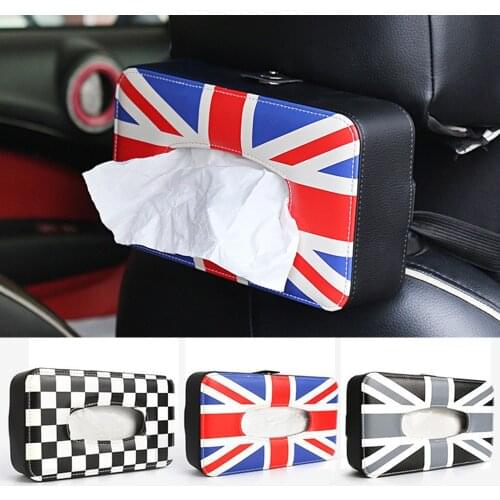 PU Union Jack Car Seat Neck Back Tissue Box Holder Napkin Box for Mini Cooper JCW One S R55 R56 R60 R61 F55 F56 F60 Car Styling