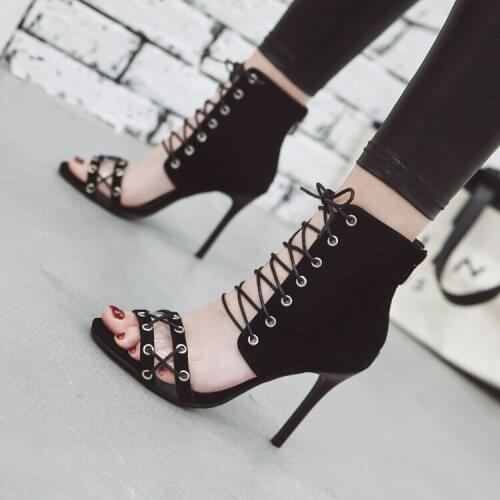 Big Size 11 12 13 14 15 high heels sandals women shoes woman summer ladies Pointed open-toed zipper lace-up High-heeled sandals