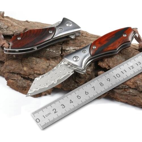 Free shipping The sharpest Damascus Tactical Knife Small Survival Red Wood Handle Gift knife Exquisite hanging knife