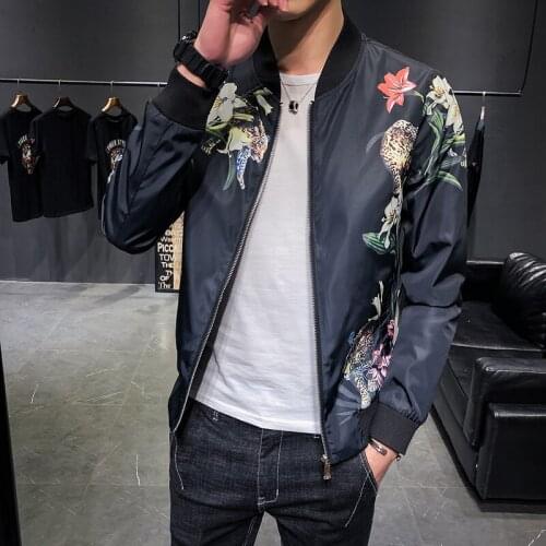 Spring 2020 clothing flowers jacket fashion Club Party wind slim fit coat mens