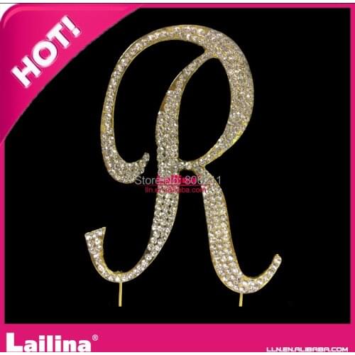 Victorian Gold Crystal Rhinestone Cake Topper - Large Letter R