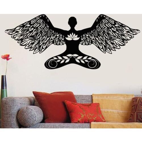 Vinyl Wall Decal Yoga Pose Wall Mural Meditation Girl Angel Lotus Pose Wall Sticker Home Living Room Decoration Wallpaper AY824
