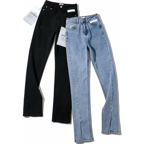Woman Jeans High Waist Clothes Split Denim Clothing Blue Streetwear Vintage Quality 2021 Fashion Harajuku Straight Pants
