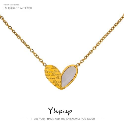 Yhpup Romantic Heart Natural Shell Pendant Chain Necklace High Quality Stainless Steel Metal Choker Fashion Necklace Anniversary