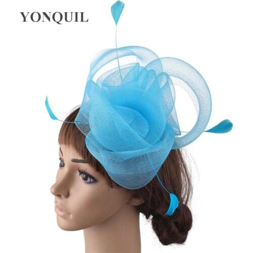 Navy Mesh Women Headwear Elegant Ladies Chic Fascinator Hair Accessories Fashion Flower Handmade Headdress Hair Clip Tulle Hat