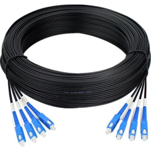 100M Outdoor SC UPC Drop optic patch cord Cable single mode duplex 4Cores 3 Steel Wire FTTH Drop Fiber Optic Cable jumper cable
