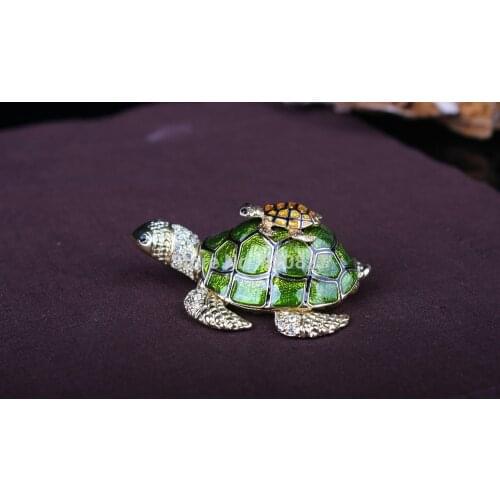 2015 new 2 turtles stacked jewelry box silver crystal studded turtle jewelry box for man and woman
