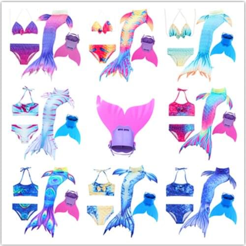 4 piece Bikinis Set Swimmable Children Mermaid Tails With Monofin Fin Girls Kids Swimsuit Mermaid Tail Costume for Girl Swimming