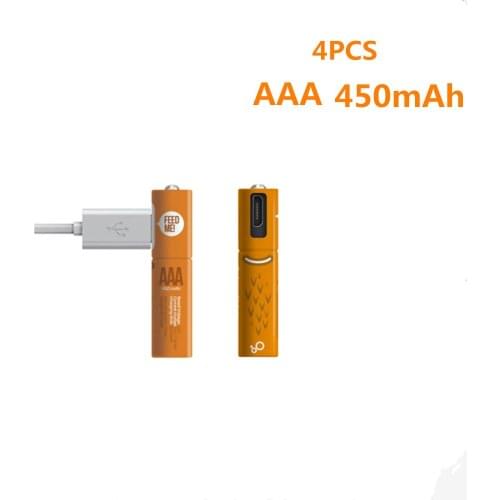 4pcs/lot Hot new 1.2V AAA rechargeable battery 450mAh USB Ni-MH rechargeable battery with Micro-USB charging cable